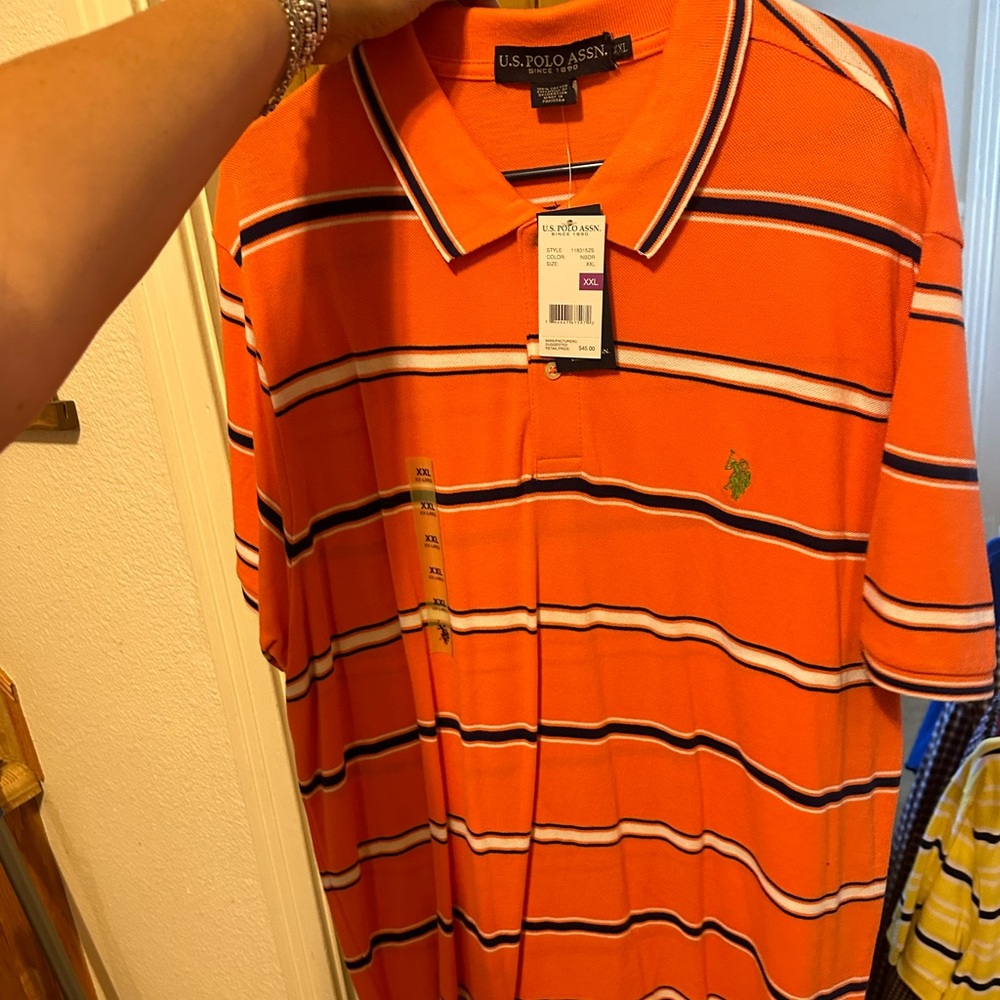 U.S. Polo Assn. Men's Polo Shirt in Orange with Stripes